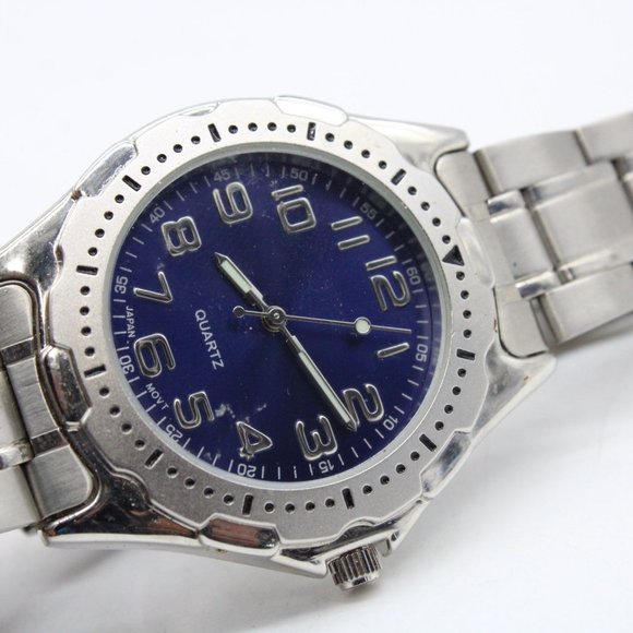 Vintage Advance Watch Mens Silver Tone Stainless Steel Classic Blue Slim Dial - Picture 6 of 8